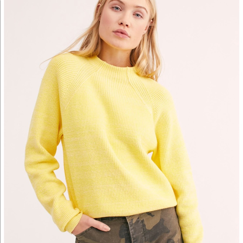 free people chunky knit sweater in lemon pop large